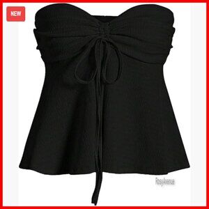 Strapless Ruched Peplum Tube Top with Drawstring Tie Front